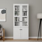 Midoser Lisa 4 Kapaklı Beyaz Vitrin Kitaplık ve Çok Amaçlı Dolap 190 cm Yükseklik Modern Tasarım