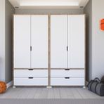 Midoser Mat Beyaz Keçe Açık Ceviz 4 Kapılı 4 Çekmeceli Gardırop