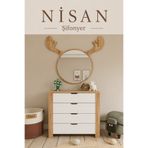 Midoser Nisan 90x85 cm Beyaz Açık Ceviz 4 Çekmeceli Yatak Odası Beyaz Bebek Odası Şifonyer