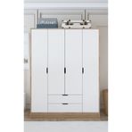 Midoser Nisan Açık Ceviz-Beyaz 140 cm 4 Kapılı 2 Çekmeceli Elbise Dolabı Gardrop