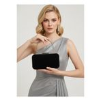 MidStore Zarif Siyah Süet Abiye Çanta | Gümüş Kristal Taşlı Gece Clutch