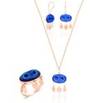 Midyat Nazar Boncuğu Kolye Küpe Seti Rose Gümüş Set SET-436