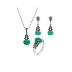 Midyat Nurtaş 201021934 Zümrüt ve Markazit Taşlı 925 Ayar Gümüş Üçlü Set