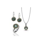 Midyat Nurtaş Gümüş Akuamarin Taşlı El Işi Otantik Gümüş Üçlü Set