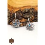 Midyat Nurtaş Gümüş Firuze Taşlı Çiçek Model Oksitli Telkari Kadın Gümüş Küpe 201023903