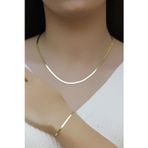 Midyat Nurtaş Gümüş İtalyan Yassı Gold Kaplama925 Ayar Gümüş Kolye ve Bileklik Kombini 2li Set 201017563