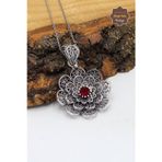 Midyat Nurtaş Gümüş Yakut Taşlı Çiçek Model Oksitli Telkari Kadın Gümüş Kolye 201023920