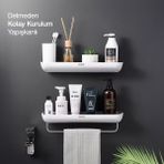 Miecoco Siyah Beyaz Duvara Yapışkanlı (İkili) Banyo ve Mutfak Düzenleme Rafı Seti Kolay Kurulum