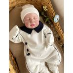 Miel Baby Lacivert Düğmeli Tulum ve Şapkası - 0 - 3 Ay - Ekru