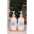 Mien 2’li Beyaz Mutfak Sıvı Sabunluk Seti 500ml+500ml Bambu Standlı