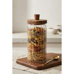 MİEN 950 ml Cam Kavanoz Ahşap Kapaklı Saklama Kabı Bakliyat & Makarna Kavanozu - Şeffaf - 1