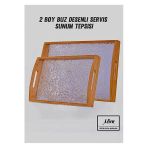 MİEN Ahşap 2 Boy Buz Desenli Servis Sunum Tepsisi / Çay & Kahve & Sunumluk