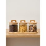 MİEN Bambu Kapak 3lü Kavanoz Set - Ahşap - 4 Adet - 750 ml