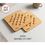 MİEN Bambu Nihale 2 Li Tencere ve Çaydanlık Altlığı Pratik Kullanım İçin Doğal Ahşap Set