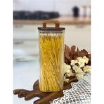 Mien Borosilikat Çizgili Cam Kavanoz Akasya Kapak Kare Model 1850 ml - Şeffaf - 1 Adet