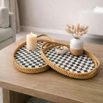 Mien Damalı Oval Sedef Tepsi 2 Li Set