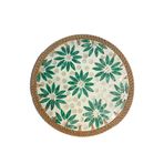 MIEN Rattan Kenarlı Sedef Çiçek Desenli Yuvarlak Servis Tepsisi 30 cm