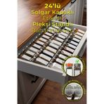 Mienda Home 24'lü Şeffaf Pleksi Standlı Cam Baharatlık Seti Kapaklı Beyaz Etiketli Baharatlık Mh02slvr24