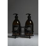 Mienda Home 2'li Amber Cam Sabunluk Seti 500 ml Siyah Metal Stantlı Sudan Etkilenmez Etiketli Takım