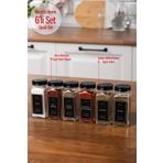 Mienda Home 6'lı Cam Baharatlık Seti Siyah Etiketli-kapaklı Baharatlık Cam Takım-mh00syh06