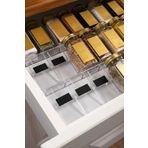 Mienda Home Şeffaf LEGO Tasarım Standlı 12'li Cam Baharatlık Seti, Gold Kapak ve Etiketli Baharatlık Takımı MH03GLD12