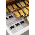Mienda Home Şeffaf LEGO Tasarım Standlı 18'li Cam Baharatlık Seti, Gold Kapak ve Etiketli Baharatlık Takımı MH03GLD18
