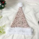 Mienocol Parıltılı payetli Noel şapkası, çocuklar ve yetişkinler için, pembe şampanya pelüş Noel Baba şapkası, parıltılı payetli, rahat, kalın, klasik Noel Baba şapkası, kadifeden kutlama partileri için