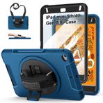 Miesherk STOCK iPad Mini 5/4 için Kılıf: Darbeye Dayanıklı TPU Kılıf iPad Mini 5./4. Nesil 7,9 İnç 2019/2015 için- Ekran Koruyuculu - Stand- Kulp - Omuz Askısı - Kalem Tutacağı- Mavi