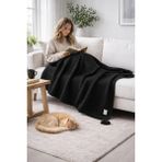 Miespiga Coco Pirinç Örgü Ponponlu Triko Tv Battaniyesi Throw Koltuk Şalı - 130 x 170 cm - Siyah