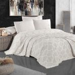 Miespiga Damask Design Çift Taraflı Jakarlı Keten Pamuk Dokuma Battal Boy(King Size) 240X260CM Antialejik Nefes Alabilen Dört Mevsim Pike Yatak Örtüsü - Bej - 240 x 260 cm