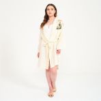 Miespiga Ördek Nakışlı Kısa Kapüşonlu Müslin Kadın Bornoz - L - XL - Bej