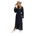 Miespiga Pamuklu Dokuma Beli Kuşaklı Maxi Kadın Kimono Kaftan | Plaj Kimono | Müslin Kimono Uzun Plaj Bol Uzun Boho Bikini Cover Up Büyük Beden Hafif Kadın Plaj Kıyafeti Plaj Elbisesi Pareo (Siyah, L-XL)