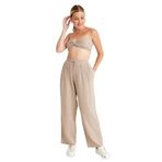 Miespiga Pamuklu Dokuma Müslin Düğüm Crop Top, Arkası Lastikli Geniş Paça Pantolon, 2'li Takım | Müslin Plaj Takım | Kadın Müslin Alt Üst Takım (Bej, S-M)