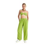 Miespiga Pamuklu Dokuma Müslin Düğüm Crop Top, Arkası Lastikli Geniş Paça Pantolon, 2'li Takım | Müslin Plaj Takım | Kadın Müslin Alt Üst Takım (Yeşil, M-L)