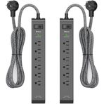 mifaso 2 Paket Aşırı Gerilim Koruyucu Güç Şeridi 6 Çıkışlı 2 USB Bağlantı Noktalı 5 fit Uzun Ağır İş Örgülü Uzatma Kabloları Düz Fiş 900 Jul 15A Devre Kesici Duvar Montajı Ev Ofis ETL için Listelenmiştir
