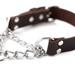 Mighty Paw Martingale Köpek Tasması - Çekmez Tasarım - Paslanmaz Çelik Zincir - Sınırlı Zincir Cinch Eğitim - Kahverengi Deri Martingale Eğitim Tasması - Orta Boy