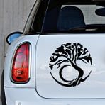 Mıgnatıs Yuvarlak Içinde Köklü Ağaç Duvar Araç Sticker 25 cm - Siyah