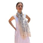 MIGURA Kadınlar için şal, başörtüsü, atkı, aksesuar, fular, duvak, kaşmir, Filistin tarzı, yaz ve kış için, ipek, viskoz, çizim, beyaz, gri, kedi, beyaz, Estandar, Beyaz, Estandar
