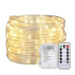 Mihaly 12M/39.4Ft 7.2W 120 LED Halat Işık Sıcak Beyaz Pil ile Çalışır Uzaktan Kumanda Kombinasyonu Dalga İçinde Sıralı Yavaş Parlama Kovalama/flaş Yavaş Sona Erme Parıltı/flaş Sabit Açık 8 Farklı Aydı