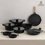 Mihfer 12 Parça Döküm Tencere Sahan Tava Çeyiz Seti - Siyah - 20 cm,24 cm,26 cm,26 cm