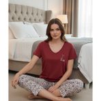 Mihra Kadın Viskon V Yaka Kısa Kol KAPRİ Likralı Pijama Takımı 40111BO - 1 Adet