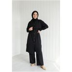 MİHRA STORE Belgin Bolerolu Tuniği Uzun Pantolonlu Modal Takım-ZŞ7078 Siyah