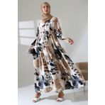Mihran Butik Kadın Modal Dokuma Desenli Krem Tesettür Elbise