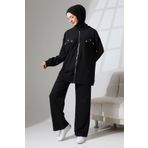 Mihran Butik Kadın Siyah Mevsimlik Penye Alt Üst Spor Ve Rahat Ikili Tunik Pantolon Şık Tesettür Takım