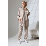 Mihran Butik Kadın Taş Rengi Mevsimlik Penye Alt Üst Spor Ve Rahat Ikili Tunik Pantolon Şık Tesettür Takım