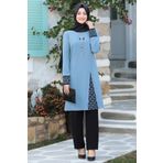Mihrunisa Lazer Kesim Detaylı Asya Tunik Pantolon Ikili Abiye Takım - Bebe Mavi