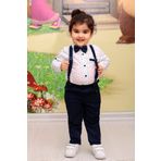 Mika Bebek & Çocuk Lacivert Pantolon Gömlek Papyon Erkek Bebek Salopet Takım