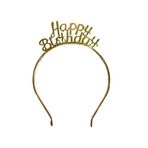MIKA Gold Renk Happy Birthday Yazılı Taç, Doğum Günü Parti Aksesuarı, Mika Tasarım Baş Bandı