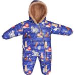 Mika Kids Safari Desenli Içi Kürklü Kapüşonlu Erkek Bebek Saks Mavi Astronot Kozmonot Tulum - 12 - 18 Ay