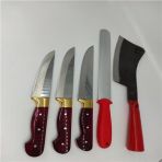 Mika Saplı Kırmızı 5 Parça Kurban Seti Mutfak Bıçak Setleri Kanca Masat Satır Et Tokmağı